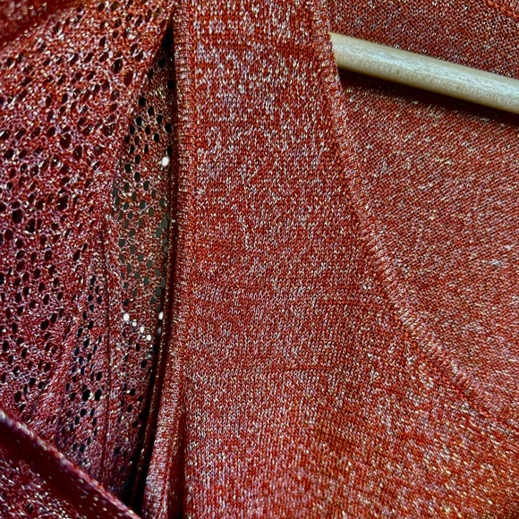 Chico's Rusty Orange Knit Bell Sleeve Layered V-neck Sweater Sz 12 - Picture 5 of 8